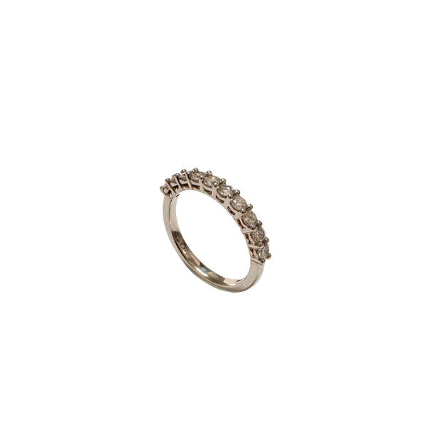 Platinum ring with small diamonds on a white background